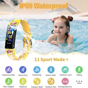 YEGKGO Fitness Tracker for Kids Girls Boys Teens, IP68 Waterproof Activity Tracker with Pedometer Calorie Counter, Heart Rate & Sleep Monitor Fitness Watch, Call & SMS Reminder, Gift for Kids